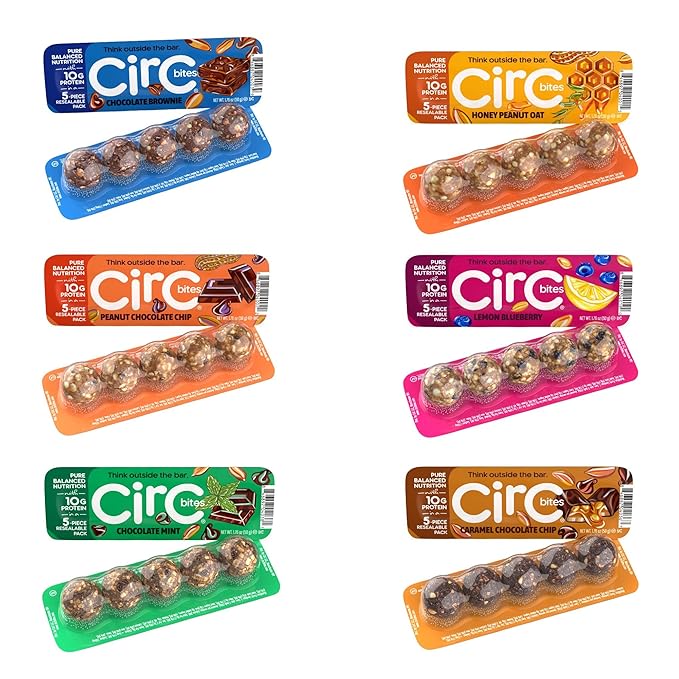 CirC Energy Bites - New Variety 12 Pack Gluten Free Protein Balls - 10g Protein, Whole Grains, Nuts & Fruit - Portable Healthy Snacks for Adults & Kids, 5 Piece Resealable Packs-StrideForce Fitness