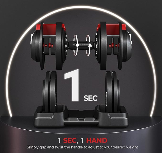 Yaheetech Adjustable Dumbbell Set 28/40/52.5/90LBS Adjustable Dumbbells Fast Adjust Dumbbell Weight Set with Anti-Slip Handle and Tray for Men/Women Home Gym Strength Training Equipment Single/Pair-StrideForce Fitness