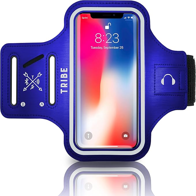TRIBE Water Resistant Cell Phone Armband Case Running Holder for iPhone Pro Max Plus Mini SE (13/12/11/X/XS/XR/8/7/6/5) Galaxy S Ultra Plus Edge Note (21/20/10/9/8/7/6/5) Adjustable Strap & Key Pocket-StrideForce Fitness