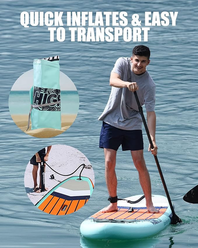 Highpi Inflatable Stand Up Paddle Board for Youth and Adults – Wide Sup with Premium Accessories, Blow Up Paddleboard for Surfing, Fishing, Yoga & More-StrideForce Fitness