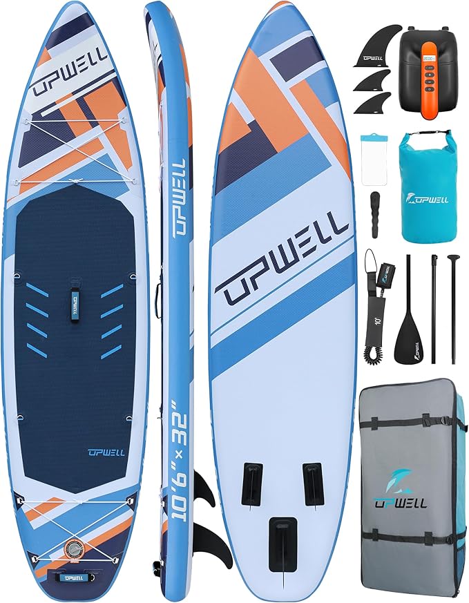 UPWELL 10'6"/11'/11'6" Inflatable Paddle Board, Stand Up Paddlboard for Youth & Adults, Stable Design, Premium SUP Accessories, Backpack, Leash, Hand Pump, Fins-StrideForce Fitness