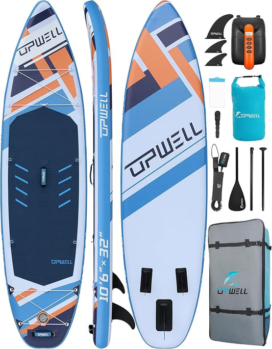 UPWELL 10'6"/11'/11'6" Inflatable Paddle Board, Stand Up Paddlboard for Youth & Adults, Stable Design, Premium SUP Accessories, Backpack, Leash, Hand Pump, Fins-StrideForce Fitness