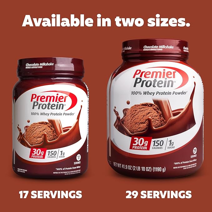 Premier Protein Protein Powder, 30g Protein, 1g Sugar, No Soy Ingredients, Gluten Free, Chocolate Milkshake, 29 Servings, 41.9oz-StrideForce Fitness