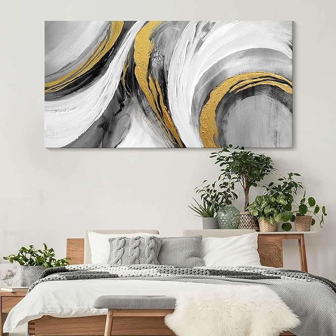 Abstract Bedroom Wall Art - Black and White Grey Abstract Gold Foil Hand Painted Texture Modern Canvas paintings for Living Room Kitchen Hallway Office Wall Decor 20x40 IN-StrideForce Fitness