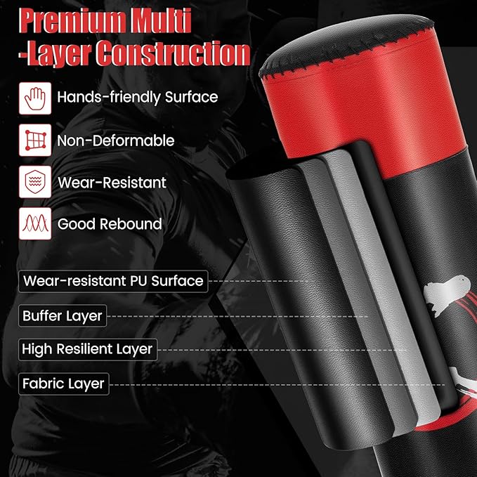 GYMAX Punching Bag for Adults, 70” Punching Stand with Suction Cup Base, TPR Shock Absorber & Multi-Layer Construction, Standing Punching Bag, Heavy Duty Boxing Equipment for Kickboxing MMA Muay-StrideForce Fitness