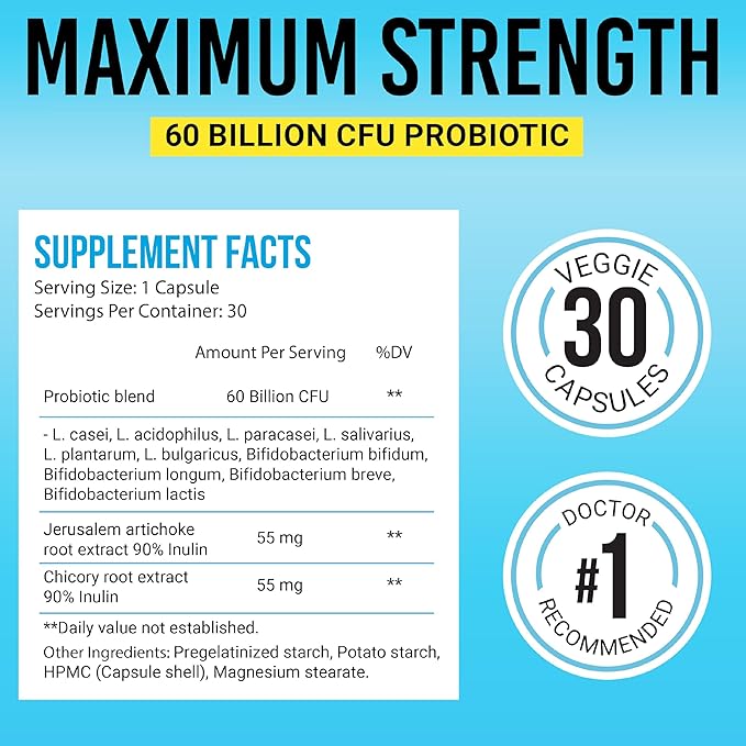 BIGJOHNLAB® Probiotics 60 Billion CFU – 10 Strains + Organic Prebiotics – Immune, Digestive & Gut Health – Supports Occasional Constipation, Diarrhea, Gas & Bloating – for Women & Men – 30ct-StrideForce Fitness
