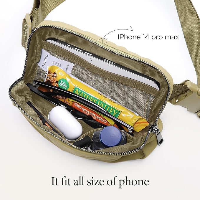 ODODOS Unisex Mini Belt Bag with Adjustable Strap Small Fanny Pack for Workout Running Traveling Hiking, Khaki Green-StrideForce Fitness