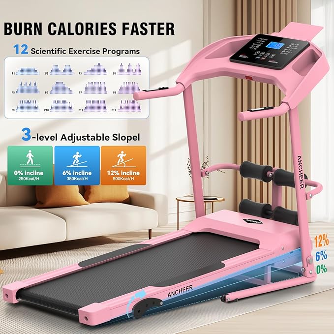 ANCHEER Foldable Treadmill with Sit Up Bench, 2025 Upgrade 3.5HP Portable Treadmills for Home with Incline 350 lbs Capacity, Smart LCD Display Body Fat& Heart Rate, Multifunction Exercise Equipment-StrideForce Fitness