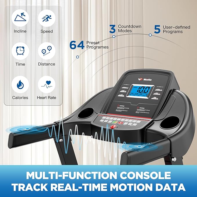 4.0HP Treadmills for Home, Folding Treadmill with 15% (8.5°) Auto Incline, 300 LBS Capacity, 10 MPH Speed, 18''x50'' Wide Belt, Bluetooth, App, 64 Preset Programs, Pulse Monitor, BMI Detector-StrideForce Fitness