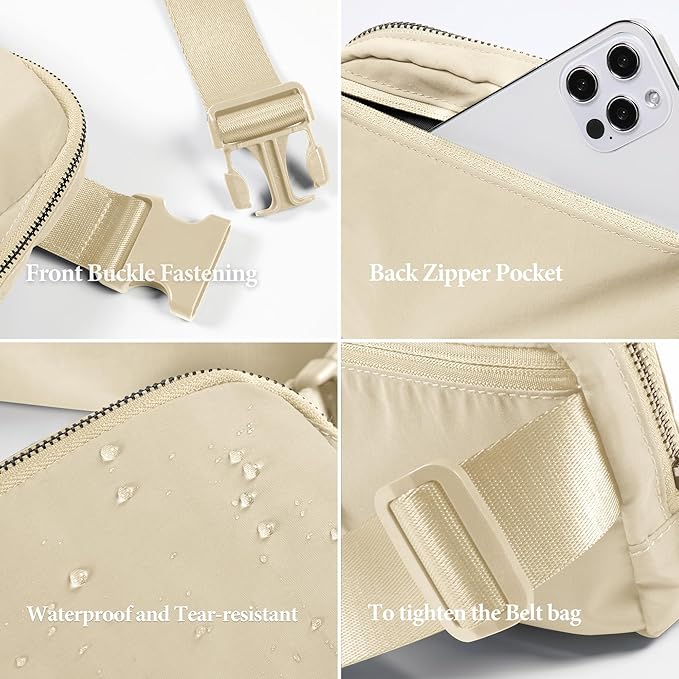 ODODOS Unisex Mini Belt Bag with Adjustable Strap Small Fanny Pack for Workout Running Traveling Hiking, Ivory-StrideForce Fitness