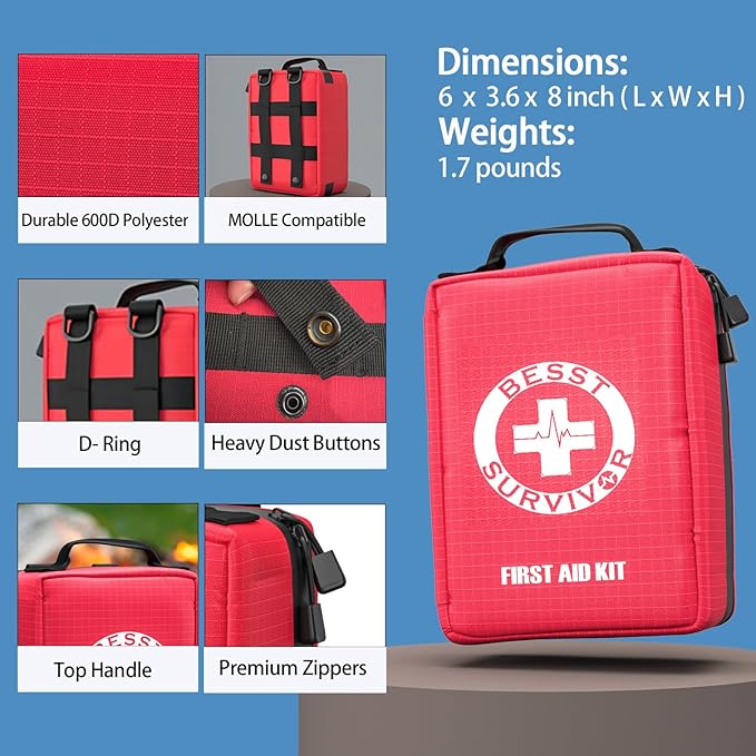 Premium First Aid Kit with Labelled Compartments, Emergency Survival Kit for Car, Home, Hiking and Travel – Compact Medical Kit for Roadside Emergencies, Outdoor Adventures, and Everyday Safety-StrideForce Fitness
