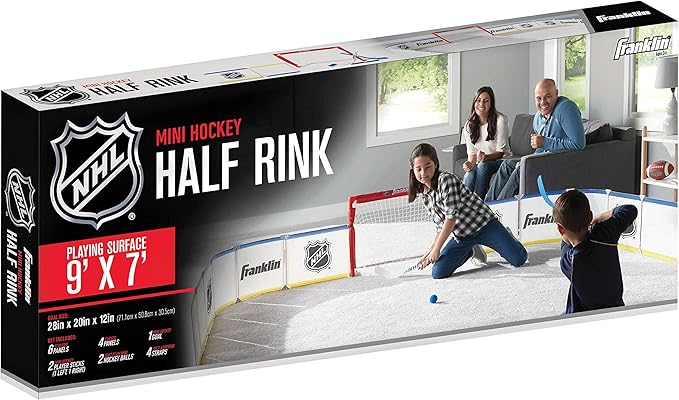 Franklin Sports Mini Hockey Rink Set - Half Rink Knee Hockey Goal, Mini Sticks, and Ball Set - Indoor Mini Hockey Rink - Official NHL Licensed White-StrideForce Fitness