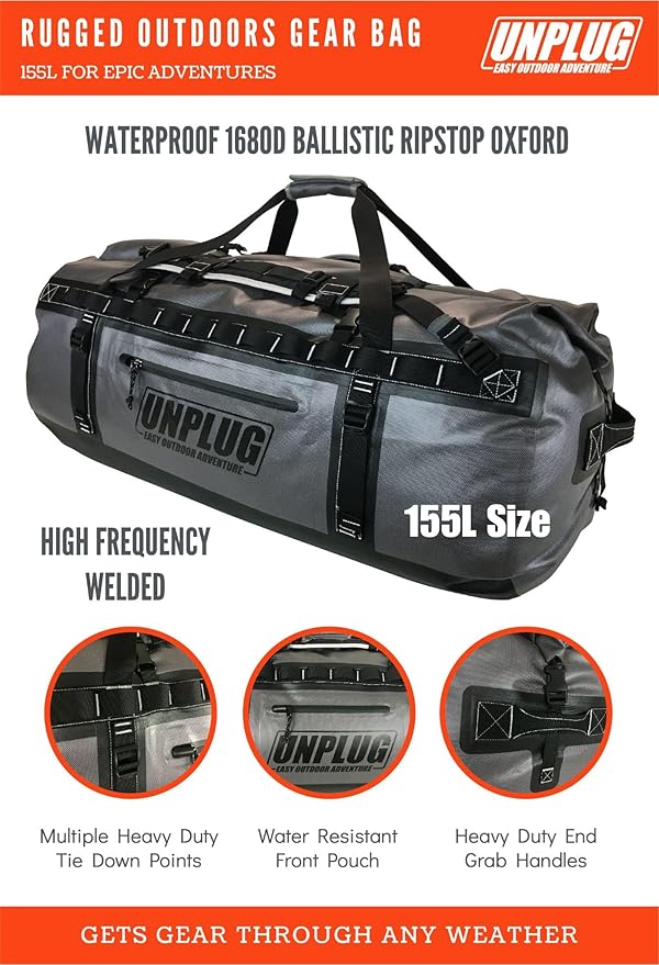 UNPLUG Ultimate Adventure Bag | 1680D Heavy Duty Waterproof Bag | Large Travel Duffle Bag which can be Used for Camping, Motorcycling, Boating, or Hunting-StrideForce Fitness