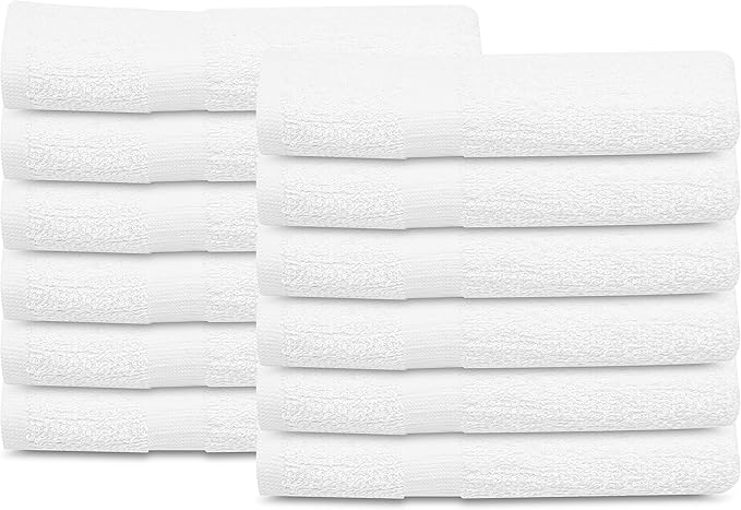 GOLD TEXTILES 12 Pcs New White (20x40 Inches) Cotton Blend Terry Bath Towels Salon/Gym Towels Light Weight Fast Drying-StrideForce Fitness