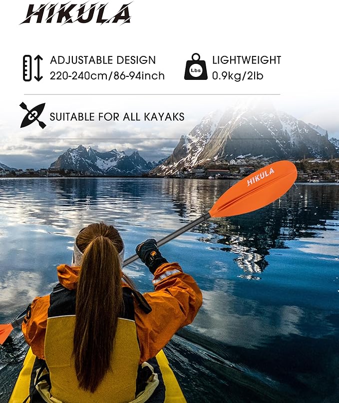 Kayak Paddle Aluminum Shaft Paddle with Nylon Blades, Floating Adjustable Kayaking Oars, 3 Piece, 220-240cm/86-94 Inches,Black/Rose/Teal/Black/Orange/Grey-StrideForce Fitness