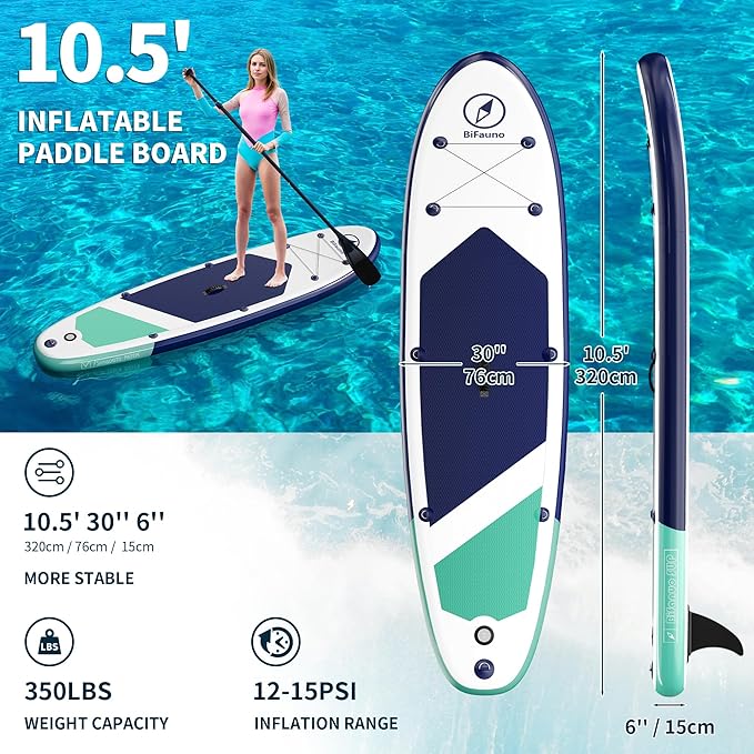 Inflatable Stand Up Paddle Board with SUP Accessories & Backpack. Paddle Boards for Adults. Non-Slip Deck, Wide Stance, Bottom Fin, Double Action Pump.-StrideForce Fitness