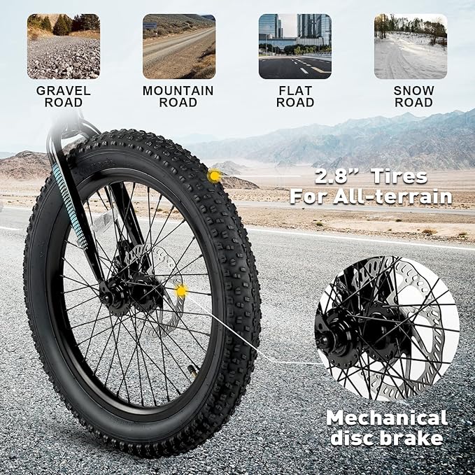 Glerc Mars Kids Mountain Bike, 20 24 Inch Fat Tire Bike for Teen Ages 6-14 Year Old, Bicycle with 2.8-Inch Wide Tires and 6 Speed Drivetrain, Multiple Colors-StrideForce Fitness