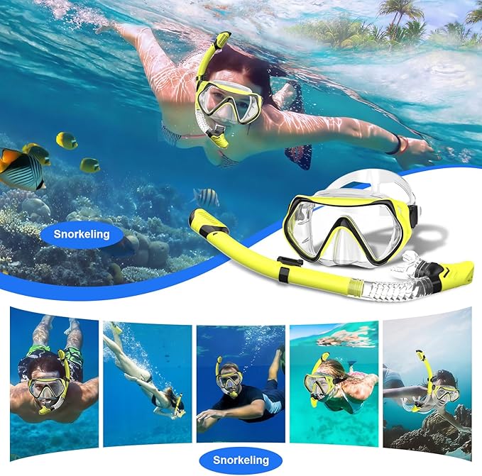 Snorkeling Gear, Dry Snorkel Set180° Panoramic Wide View,Anti-Fog Scuba Diving Mask, Professional Snorkeling Gear for Free Breathing, Swimming, Diving-StrideForce Fitness