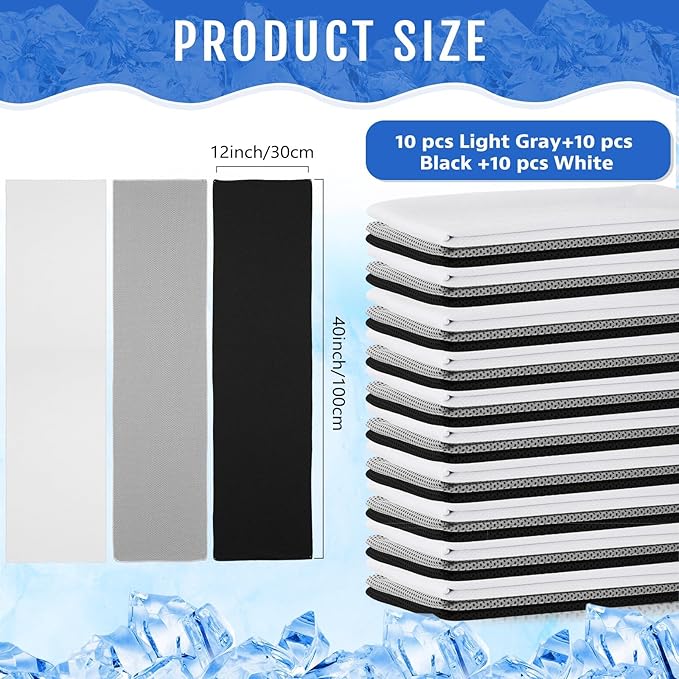 Hosuly 30 Pack Cooling Towels, 40"x12" Ice Breathable Soft Chilly Sweat Rag Microfiber Workout Rags for Gym Cooling Towels for Neck and Face for Yoga Golf Sport Running-StrideForce Fitness