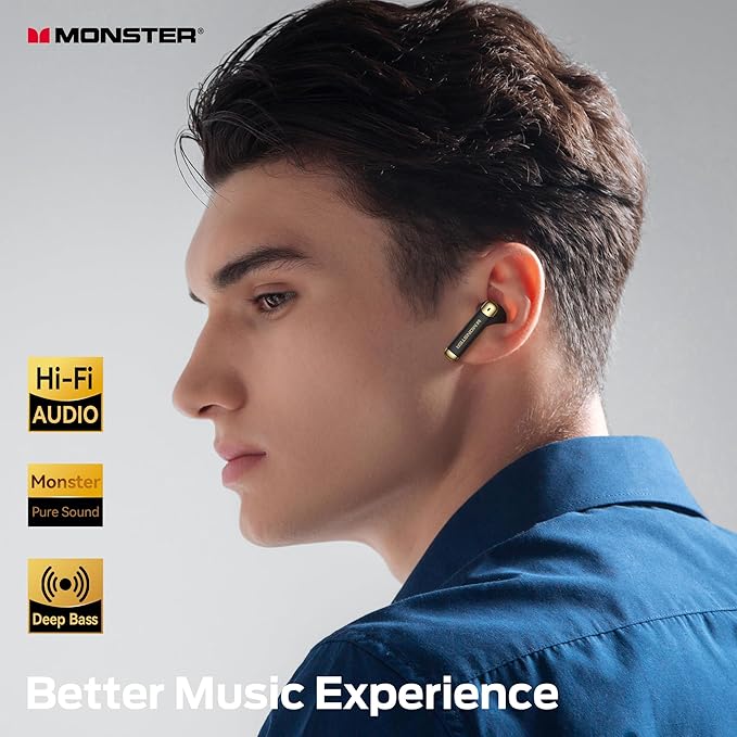 Monster N-Lite 211 Wireless Earbuds， Bluetooth 6.0 Stereo Headphones with Noise-Cancelling Mic and LED Display, Built-in Mic for Clear Calls, Waterproof Design for Sports-StrideForce Fitness