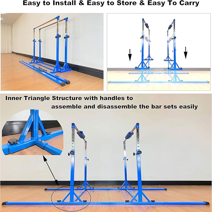 Gymnastics Double Horizontal Bars 3Play Parallel Bars Uneven Bars Gymnastics Training Kip Bar with 304 Stainless Steel Regulating Arms & Fiberglass Rail for Indoor Outdoor Home Club Use-StrideForce Fitness