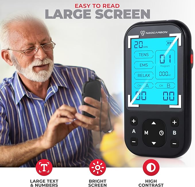 TENS Unit Muscle Stimulator Pro for Back Pain Relief, Shoulder Recovery and Physical Therapy, Electronic EMS Massager Machine with PMS Pulse for Effective Shock Therapy, Black-StrideForce Fitness