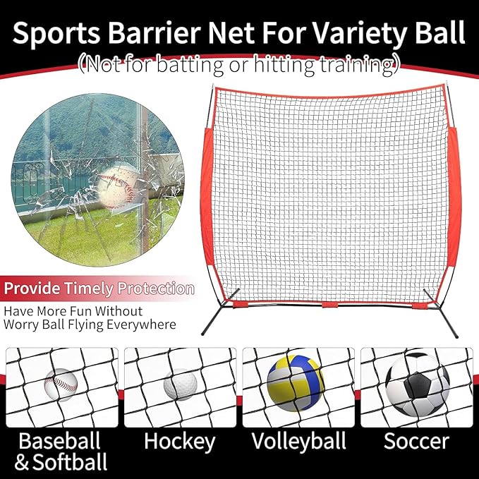 7x7/16x10/20x10ft Ball Backstop Net,Fix Ball Stop Net by 4 Spike&2 Sandbag,Sports Net Barrier with Handbag,Lacrosse Net Backstop for Softball,Basketball,Hockey Train,Baseball Net Barrier for Backyard-StrideForce Fitness