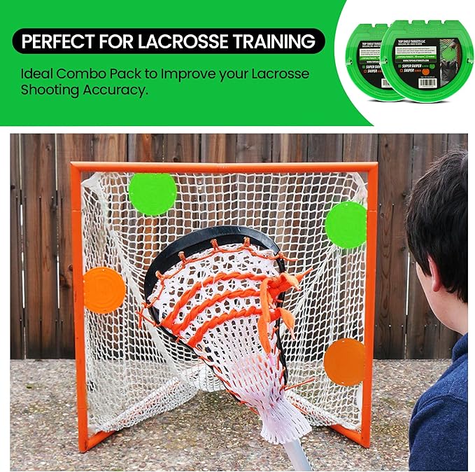 Combo Bundle of Durable Magnetic Lacrosse Goal Targets/Hockey Targets with 4 Pearl Lacrosse LT Textured Balls and 4 Tethers| Lacrosse Net Goalie Targets-StrideForce Fitness