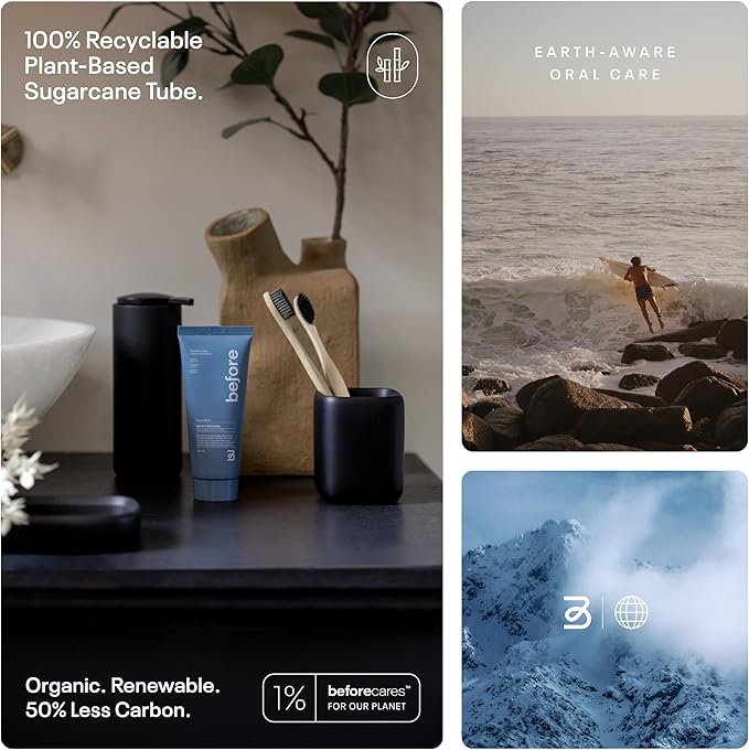 Before | Whitening Anti-Cavity Toothpaste | Vegan, Reduces Plaque for Gum Health, Balanced Foaming, Low Abrasion, Long Lasting Minty Fresh Breath, Plant-Based 3.5oz Tubes, Made in The USA — 2 Pack