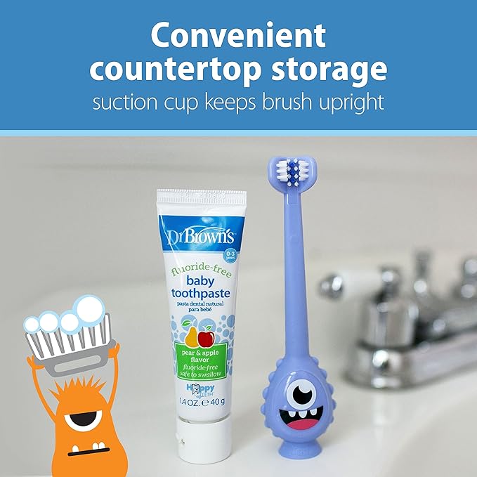 Dr. Brown's ToothScrubber Toddler Toothbrush Set, Monster with Strawberry Flavor Toothpaste