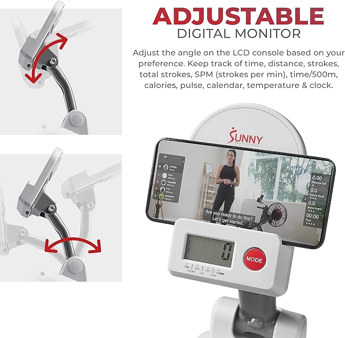 Sunny Health & Fitness Magnetic Rowing Machine for Home Exercise, Quiet & Smooth Rower with Compact Storage and Optional Free SunnyFit App Connectivity-StrideForce Fitness