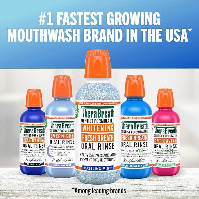 TheraBreath Whitening Mouthwash, Dazzling Mint, Dentist Formulated, 16 Fl Oz (2-Pack)