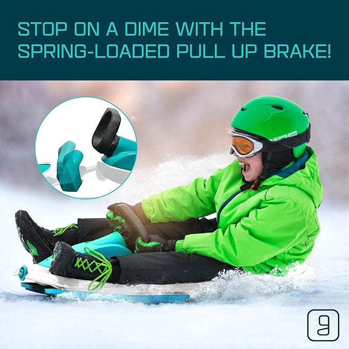 Snow Sled for Kids, Adults - Toboggan Sled, Easy Turning Steering Wheel, Anti-Slip Seat, Pull Up Brake, Durable Plastic Sled, Lightweight, Snow Sleds, Age 3+ 260 lbs-StrideForce Fitness