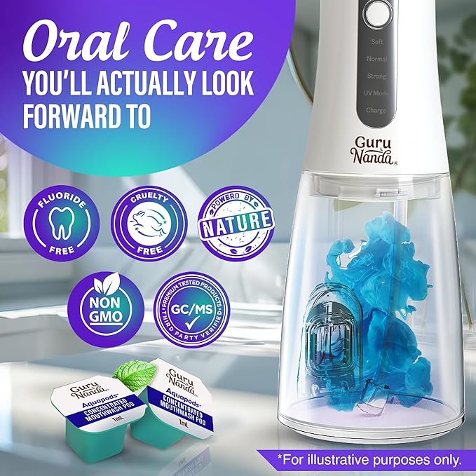 GuruNanda Aqua Pods Pre-Measured Concentrated Mouthwash for GuruNanda Water Flosser 4.0, Fluoride & Alcohol-Free, Wild Mint Flavor, Travel-Friendly, 24 Count