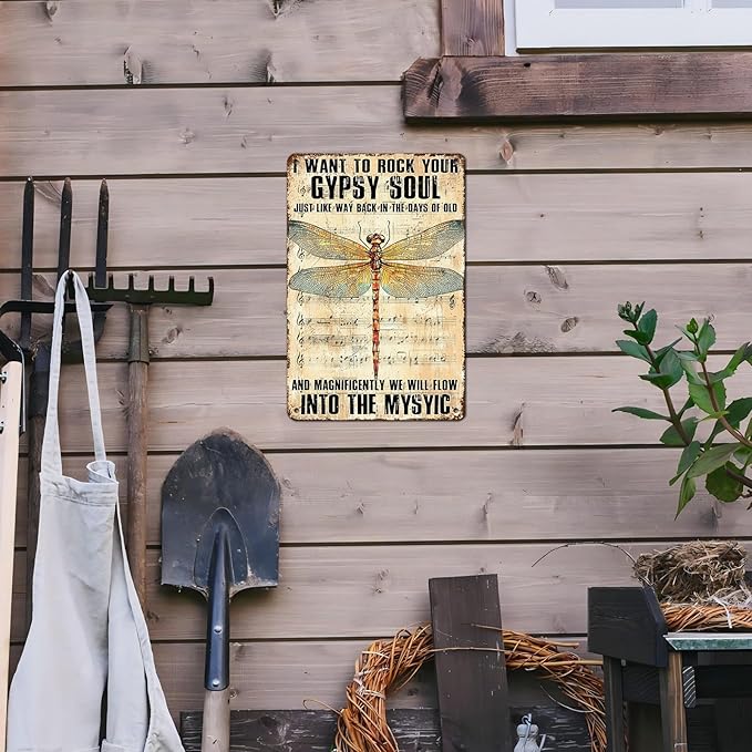 Dragonfly Decor I Want to Rock Your Soul Into The Mystic Vintage Metal Tin Sign for Home Cafe Bedroom Library Bookshelf Wall Decor 12 * 8inch-StrideForce Fitness