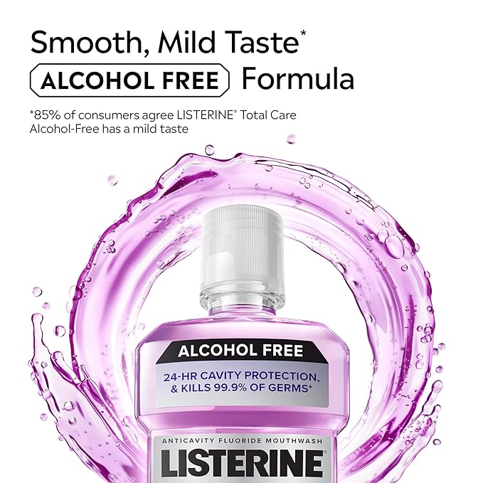 Listerine Total Care Alcohol Free Anticavity Fluoride Mouthwash, 6 Benefit Oral Rinse to Help Kill 99.9% of Germs That Cause Bad Breath, Strengthen Teeth, Restore Enamel, Fresh Mint Flavor, 500 mL