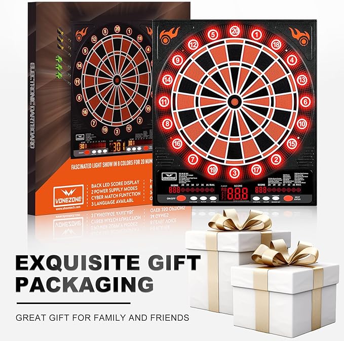 Electronic Dartboard, Electric Dart Boards for Adults,Electronic Scoreboard, Light-Up Led Display, 12 Darts Soft Tip Professional Dart Board and Extra Tips, Up to 8 Players-StrideForce Fitness