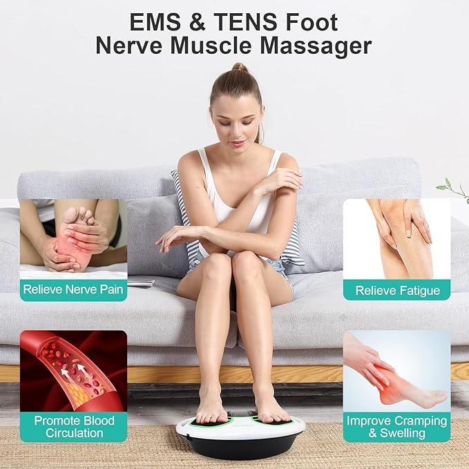 QUINEAR Foot Massager with TENS & EMS for Neuropathy, Foot Stimulator for Pain Relief and Circulation, Nerve Muscle Massager with Remote Control, Relieve Swelling and RLS-StrideForce Fitness