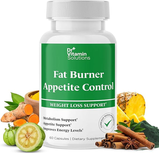 DR VITAMIN SOLUTIONS Fat Burner & Appetite Control Weight Loss Supplements for Women & Men - Metabolism Booster w/L-Carnitine, CLA, Chromium - Appetite Suppressant for Weight Loss - 60 Capsules-StrideForce Fitness