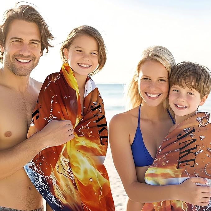 Personalized Beach Towel With Name, Custom Beach Towel with Text, Customized American Football Microfiber Pool Towel, Quick Dry & Absorbent Swim Towel for Adult,Anniversary, Birthday, Summer Holiday-StrideForce Fitness