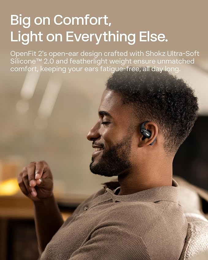 SHOKZ New OpenFit 2 Open-Ear Headphones, True Wireless Bluetooth Earphones with Microphone, Earhook Earbuds with 48 Hours of Playtime, Fast Charging, IP55 Water-Resistant, with Carrying Bag, Black-StrideForce Fitness