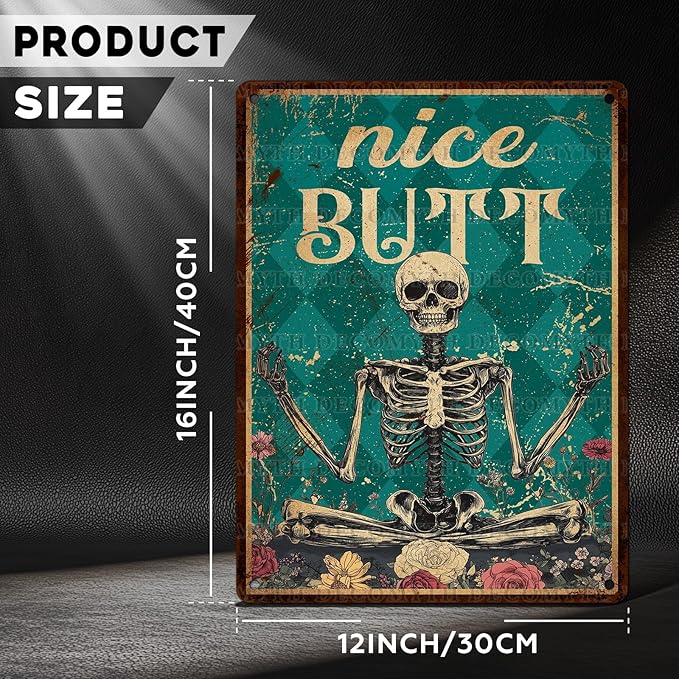 Skeleton Decor Tin Sign Retro Funny Skeleton Metal Sign for Bedroom Cafe Home Coffee Kitchen Bathroom Funny Wall Decor Art 12 * 16inch-StrideForce Fitness