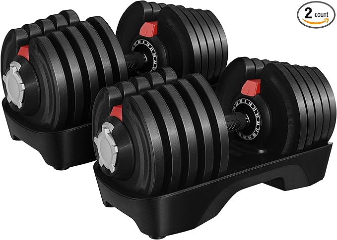 Yaheetech Adjustable Dumbbell Set 28/40/52.5/90LBS Adjustable Dumbbells Fast Adjust Dumbbell Weight Set with Anti-Slip Handle and Tray for Men/Women Home Gym Strength Training Equipment Single/Pair-StrideForce Fitness