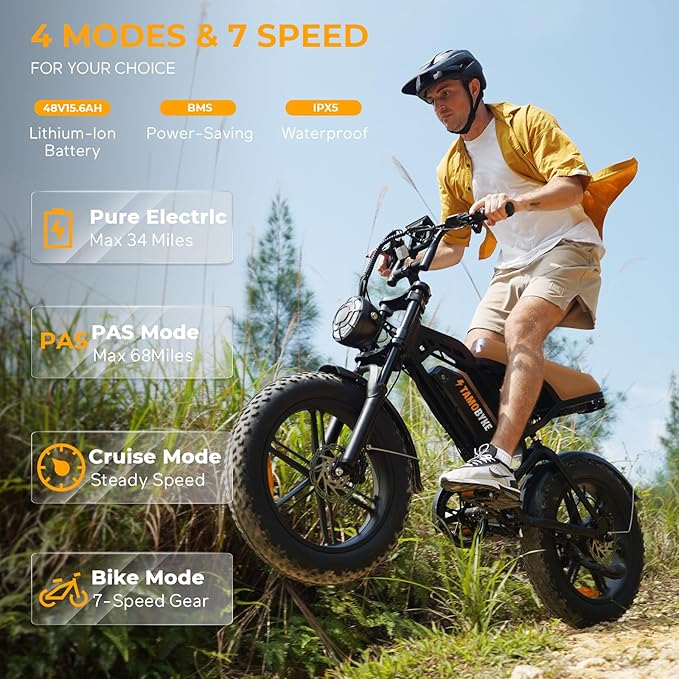 V20 4.0 Electric Bike for Adults,28/30Mph Max Speed,48V15.6Ah Battery,25-68 Miles Max Range, Dual Hydraulic Brakes Ebike,Turning Light, Electric Bike for Commute/Offroad/Rain/Snow Riding.-StrideForce Fitness