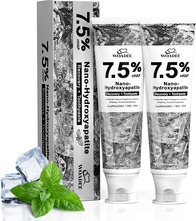 woadee 7.5% Hydroxyapatite Toothpaste for Advanced Enamel Protection, Fluoride-Free Nano Hydroxyapatite Toothpaste, Gentle and Effective Formula, Fresh Breath, Suitable for Sensitive Teeth 2 Pack