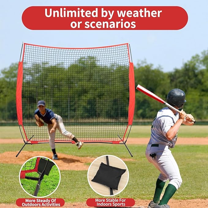 7x7/16x10/20x10ft Ball Backstop Net,Fix Ball Stop Net by 4 Spike&2 Sandbag,Sports Net Barrier with Handbag,Lacrosse Net Backstop for Softball,Basketball,Hockey Train,Baseball Net Barrier for Backyard-StrideForce Fitness