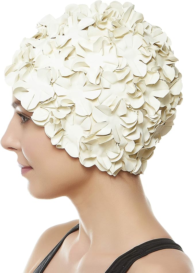 BEEMO Floral Petal Ladies Bathing Swim Cap Women Retro Swim Hat Long/Short Hair-StrideForce Fitness