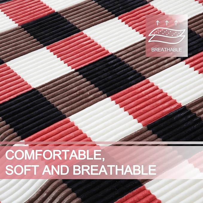 PU MEI Sherpa Blanket Twin Plaid Thick Bed Blanket, 60”*80” Super Soft Flannel Fuzzy Fleece Reversible Velvet Plush Warm Blanket for Couch (Black Red Check)-StrideForce Fitness