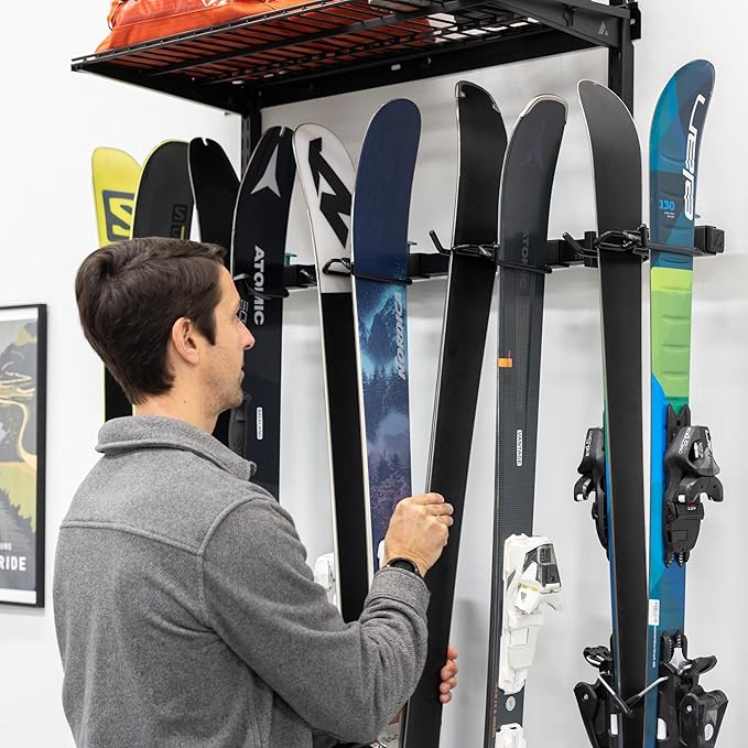 StoreYourBoard Lone Peak Ski Storage Rack and Wall Shelf, Holds 5 Pairs of Skis and Poles, Supports 300 lbs, 46 in x 13.75 in x 16 in-StrideForce Fitness