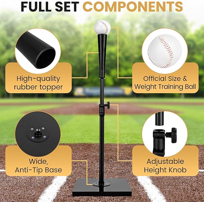 T-Ball Set with Baseball for Adults and Kids Softball Tees for Hitting T Ball Batting Tee Teeball Tee Batting Tees for Softball Batting Tees for Softball Tee Ball Set-StrideForce Fitness